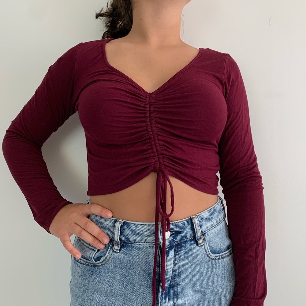 Maroon long sleeve with front scrunch
